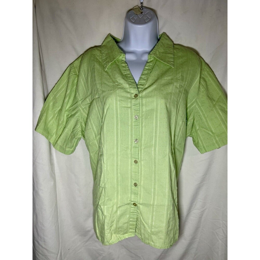 Club Z Collection Lime Green Dobby Stripe Cotton Blouse - Plus Size 2X